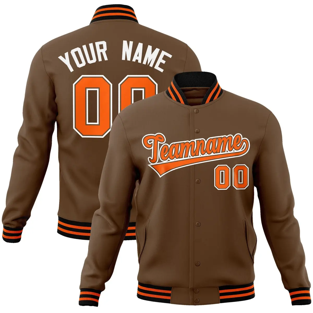 Light Brown Orange-White Varsity Full-Snap Letterman Jacket