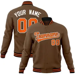 Light Brown Orange-White Varsity Full-Snap Letterman Jacket
