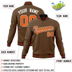 Light Brown Orange-White Varsity Full-Snap Letterman Jacket 4