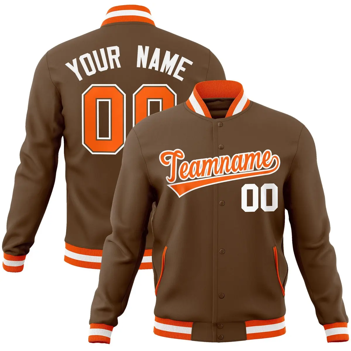 Light Brown Orange-White Varsity Full-Snap Letterman Jacket