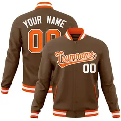 Light Brown Orange-White Varsity Full-Snap Letterman Jacket 1