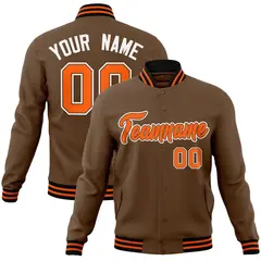 Light Brown Orange-White Varsity Full-Snap Letterman Jacket 1