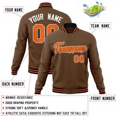 Light Brown Orange-White Varsity Full-Snap Letterman Jacket 4