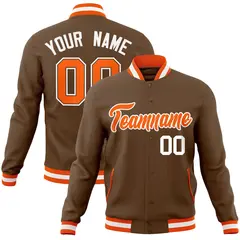 Light Brown Orange-White Varsity Full-Snap Letterman Jacket 1