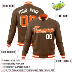 Light Brown Orange-White Varsity Full-Snap Letterman Jacket 4
