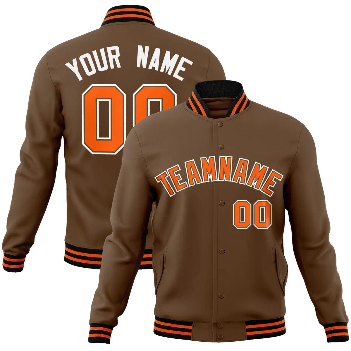 Light Brown Orange-White Varsity Full-Snap Letterman Jacket