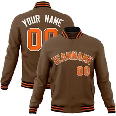 Light Brown Orange-White Varsity Full-Snap Letterman Jacket 1