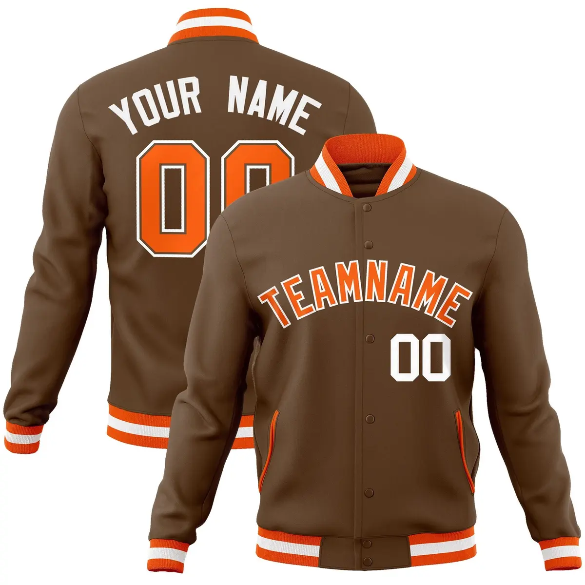 Light Brown Orange-White Varsity Full-Snap Letterman Jacket