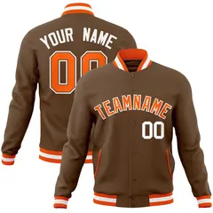 Light Brown Orange-White Varsity Full-Snap Letterman Jacket 1