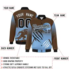 Light Brown Powder Blue Black Halloween Skeleton Graffiti Varsity Jacket 2