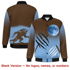 Light Brown Powder Blue Black Halloween Skeleton Graffiti Varsity Jacket 8