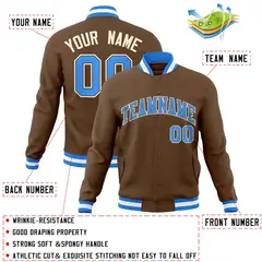 Light Brown Powder Blue-Khaki Varsity Full-Snap Letterman Jacket 4