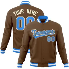 Light Brown Powder Blue-Khaki Varsity Full-Snap Letterman Jacket 1
