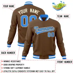 Light Brown Powder Blue-Khaki Varsity Full-Snap Letterman Jacket 4