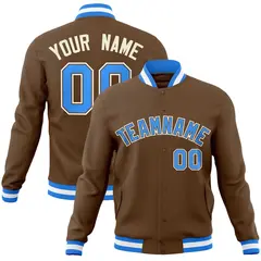 Light Brown Powder Blue-Khaki Varsity Full-Snap Letterman Jacket 1
