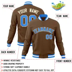 Light Brown Powder Blue-Khaki Varsity Full-Snap Letterman Jacket 4