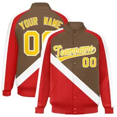 Light Brown Red Raglan Full-Snap Letterman Baseball Jacket 1