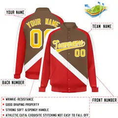Light Brown Red Raglan Full-Snap Letterman Baseball Jacket 2