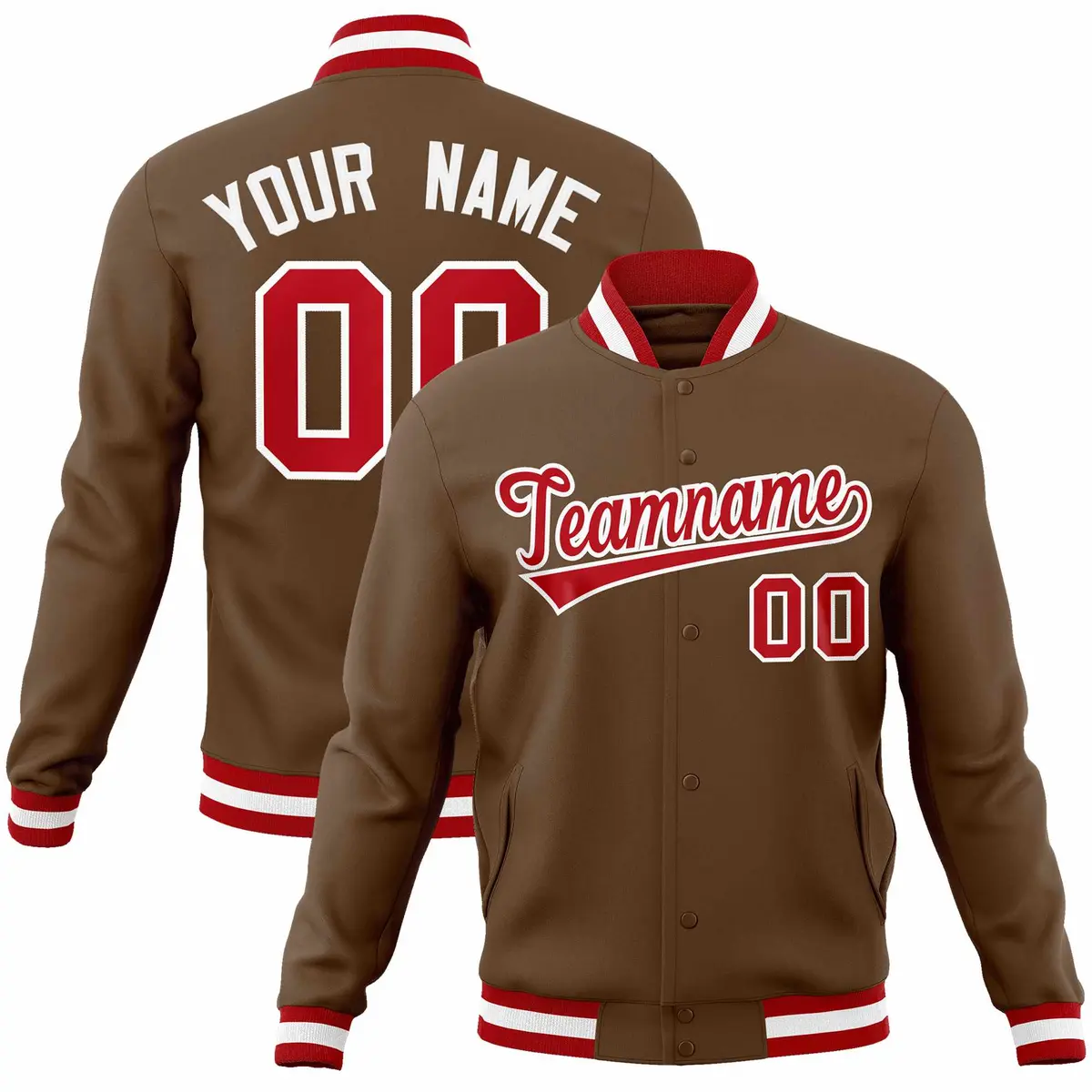 Light Brown Red-White Varsity Full-Snap Letterman Jacket