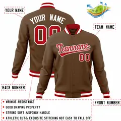 Light Brown Red-White Varsity Full-Snap Letterman Jacket 4