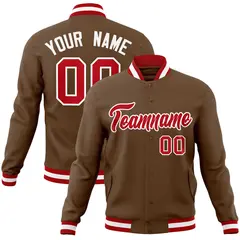 Light Brown Red-White Varsity Full-Snap Letterman Jacket 1