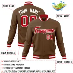 Light Brown Red-White Varsity Full-Snap Letterman Jacket 4