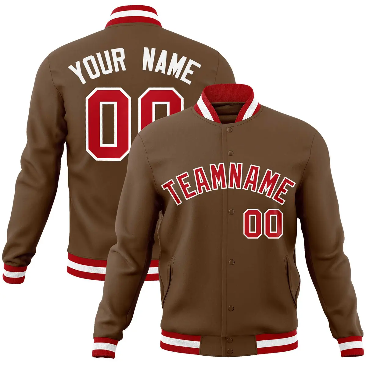 Light Brown Red-White Varsity Full-Snap Letterman Jacket