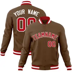 Light Brown Red-White Varsity Full-Snap Letterman Jacket 1