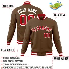 Light Brown Red-White Varsity Full-Snap Letterman Jacket 4