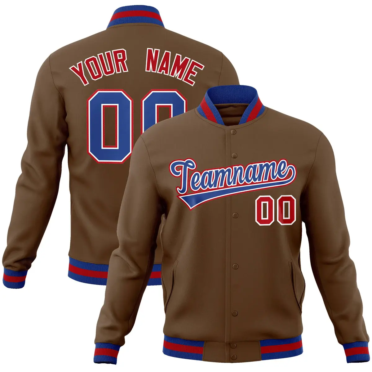 Light Brown Royal-White Varsity Full-Snap Letterman Jacket