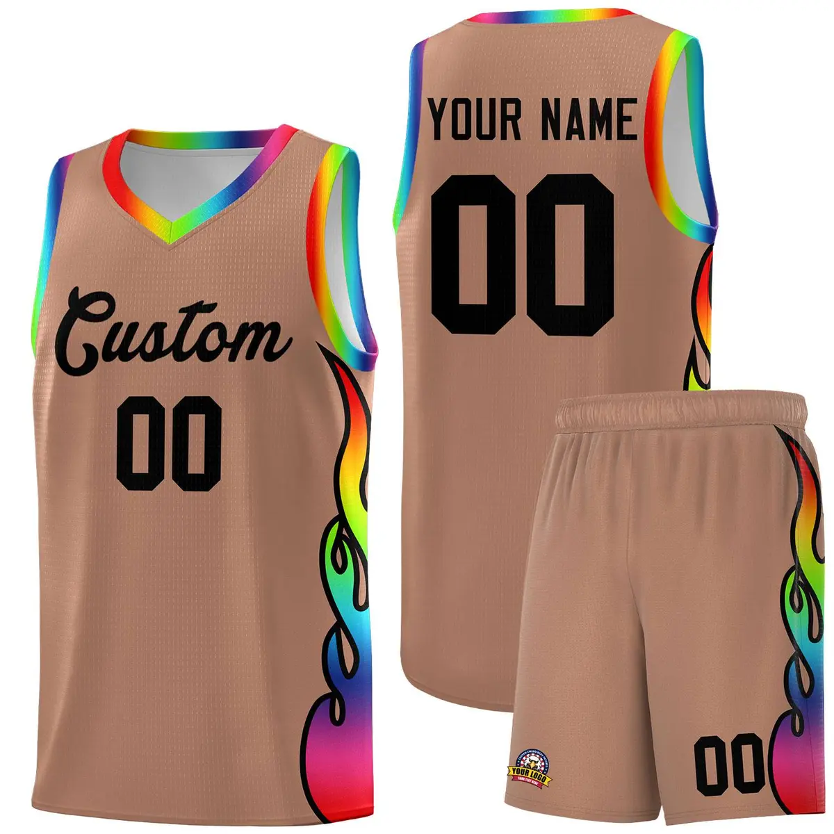Light Brown Side Flame Sports Basketball Jersey