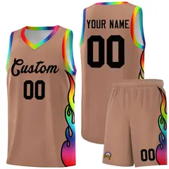 Light Brown Side Flame Sports Basketball Jersey 1