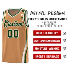 Light Brown Star Pattern Color Block Shoulders Basketball Jersey 2