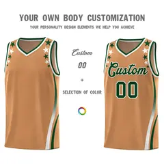 Light Brown Star Pattern Color Block Shoulders Basketball Jersey 3