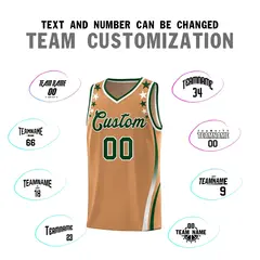 Light Brown Star Pattern Color Block Shoulders Basketball Jersey 4