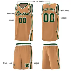 Light Brown Star Pattern Color Block Shoulders Basketball Jersey 5