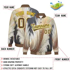 Light Brown Varsity Feather Fluid Pattern Full-Snap Letterman Jacket 2