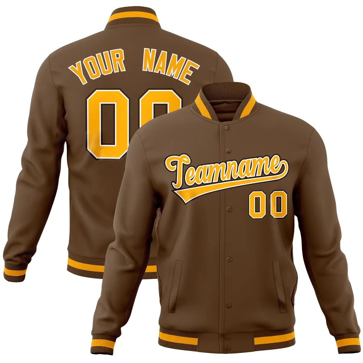 Light Brown Varsity Full-Snap Letterman Baseball Jacket
