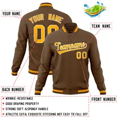 Light Brown Varsity Full-Snap Letterman Baseball Jacket 4