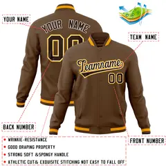 Light Brown Varsity Full-Snap Letterman Baseball Jacket 4