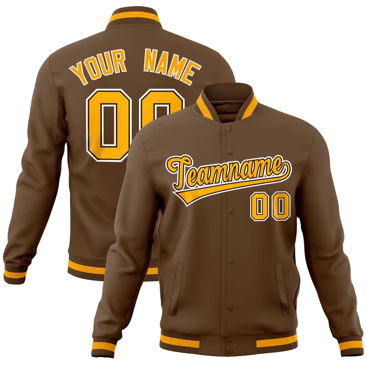 Light Brown Varsity Full-Snap Letterman Baseball Jacket