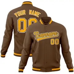 Light Brown Varsity Full-Snap Letterman Baseball Jacket 1