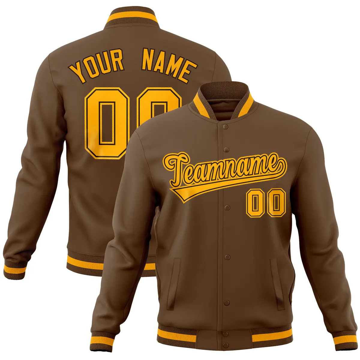 Light Brown Varsity Full-Snap Letterman Baseball Jacket