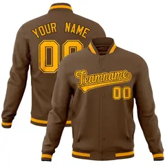 Light Brown Varsity Full-Snap Letterman Baseball Jacket 1