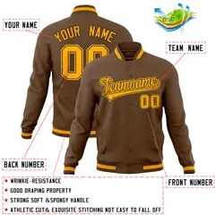 Light Brown Varsity Full-Snap Letterman Baseball Jacket 4