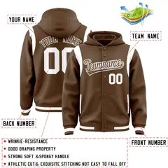 Light Brown Varsity Letterman Shoulder Color Block Jacket Hoodie 4