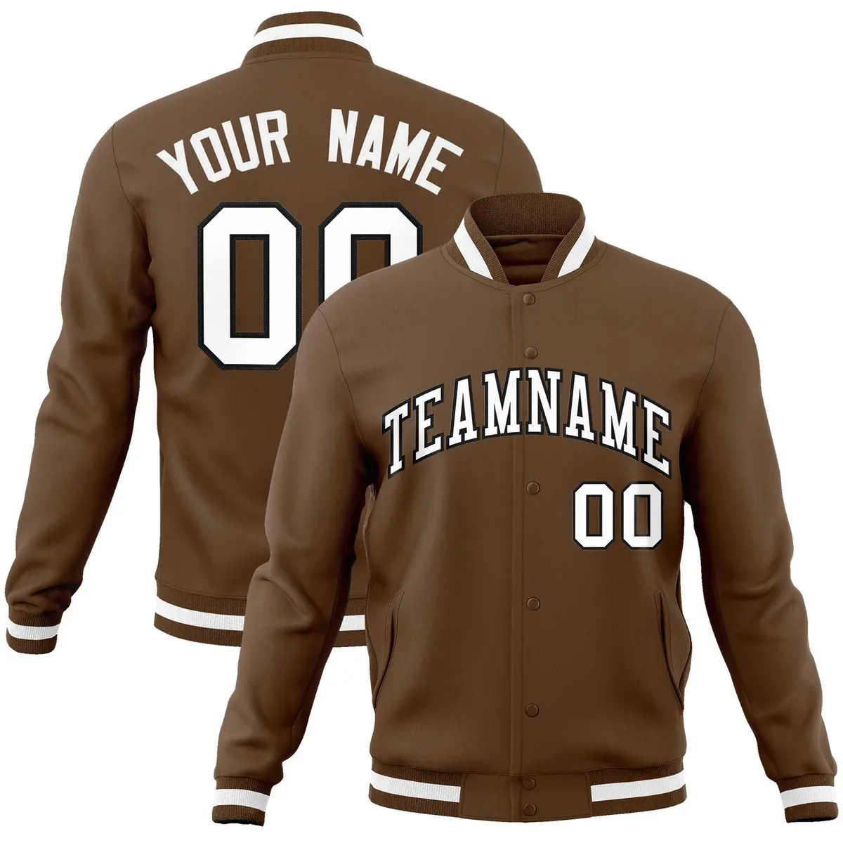 Light Brown White-Black Varsity Full-Snap Letterman Jacket