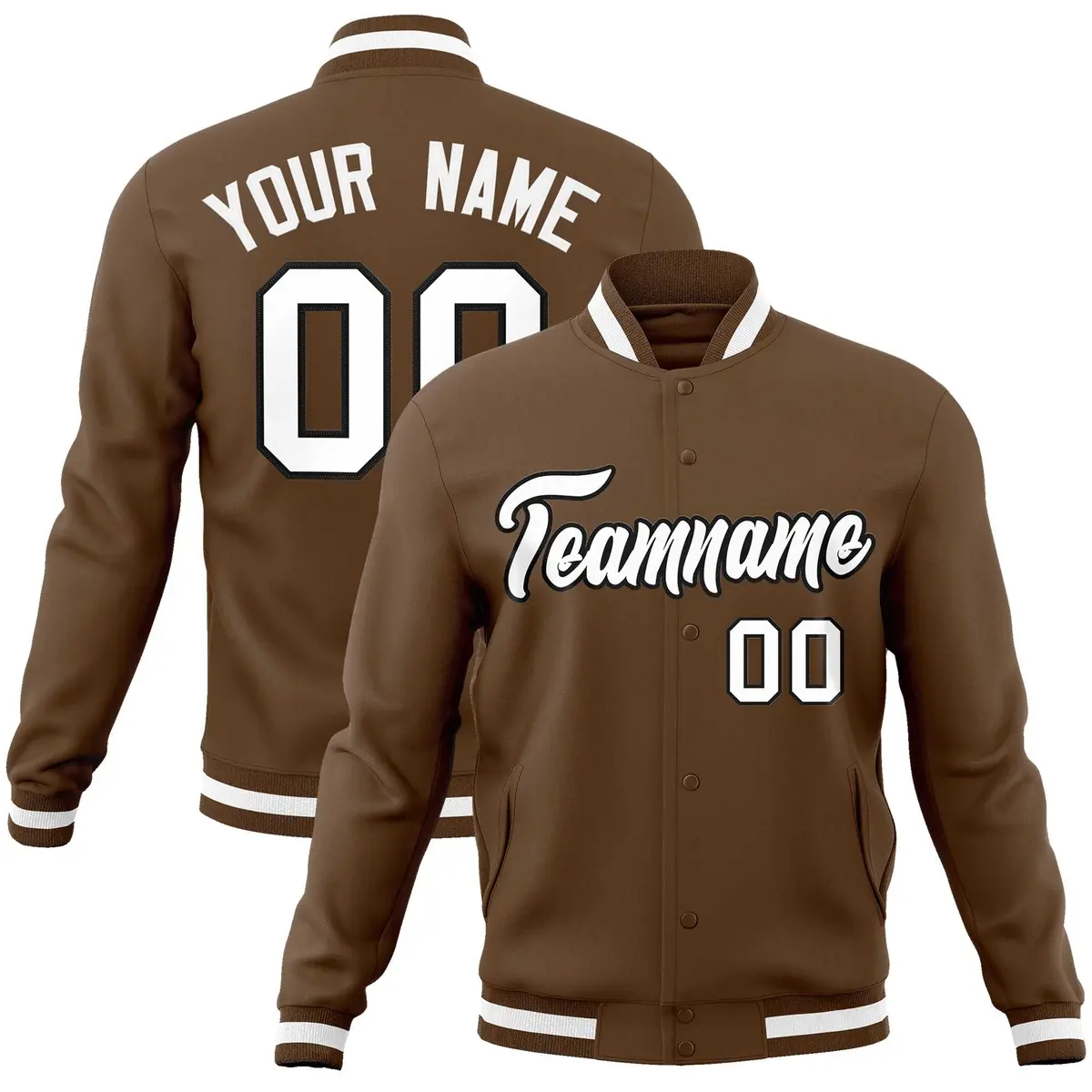 Light Brown White-Black Varsity Full-Snap Letterman Jacket
