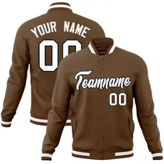 Light Brown White-Black Varsity Full-Snap Letterman Jacket