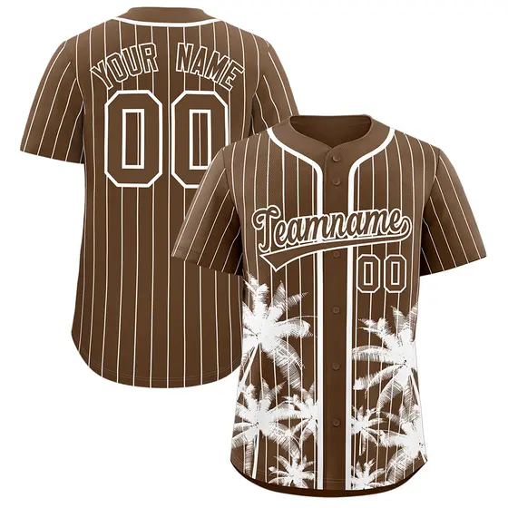 Light Brown White Pinstripe Coconut Tree Baseball Jersey